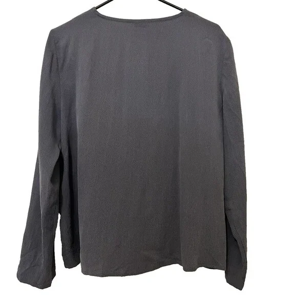 Vintage EILEEN FISHER Dark Blue 100% Silk Open Front Button Cardigan Casual MED - Picture 2 of 7